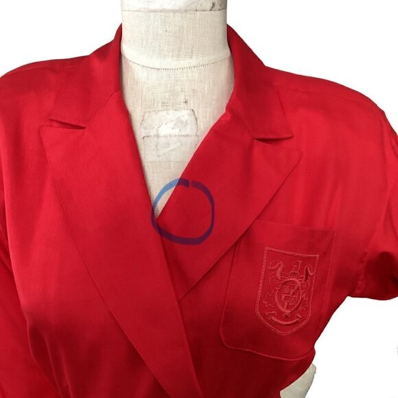 Liz Claiborne 100% Silk Shirt Dress Embroidered Pocket Belted Petite 6 Red #189A - Picture 11 of 13